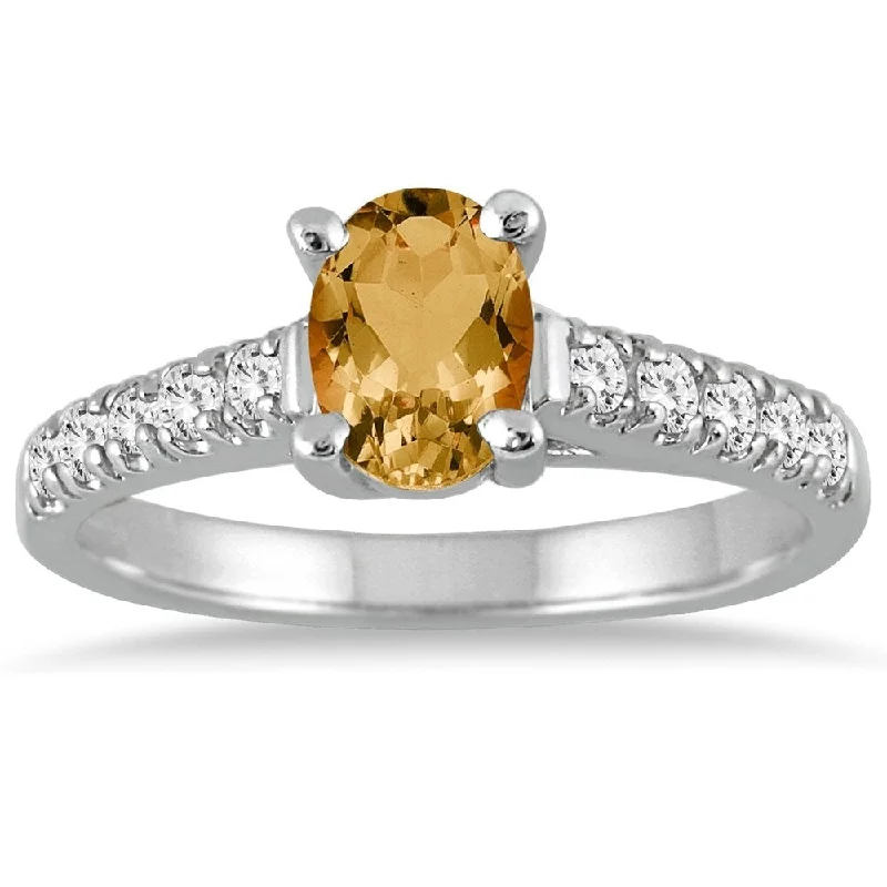 bold garnet channel ring-1 Carat Oval Citrine and Diamond Ring in 14K White Gold