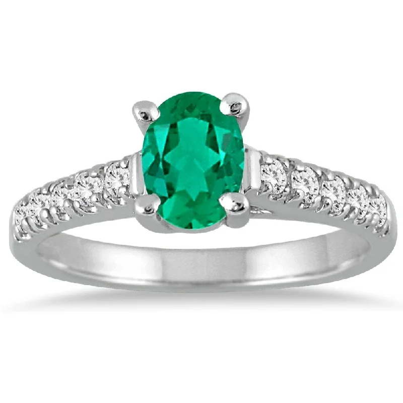 raw alexandrite cluster ring-1 Carat Oval Emerald and Diamond Ring in 14K White Gold