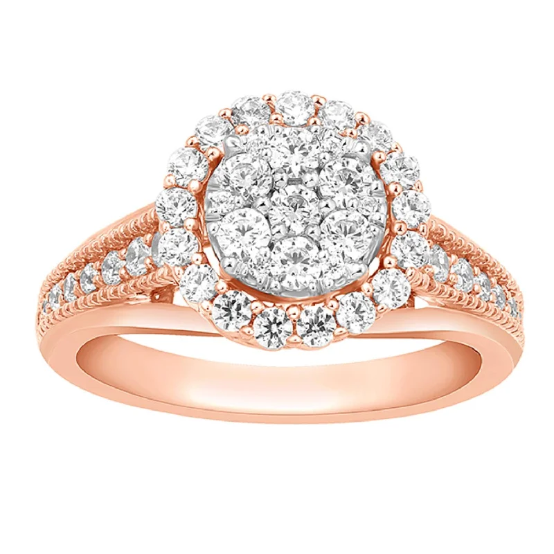 artisan-crafted platinum ring-1 CTW Diamond Halo Engagement Ring in 10KT Rose Gold