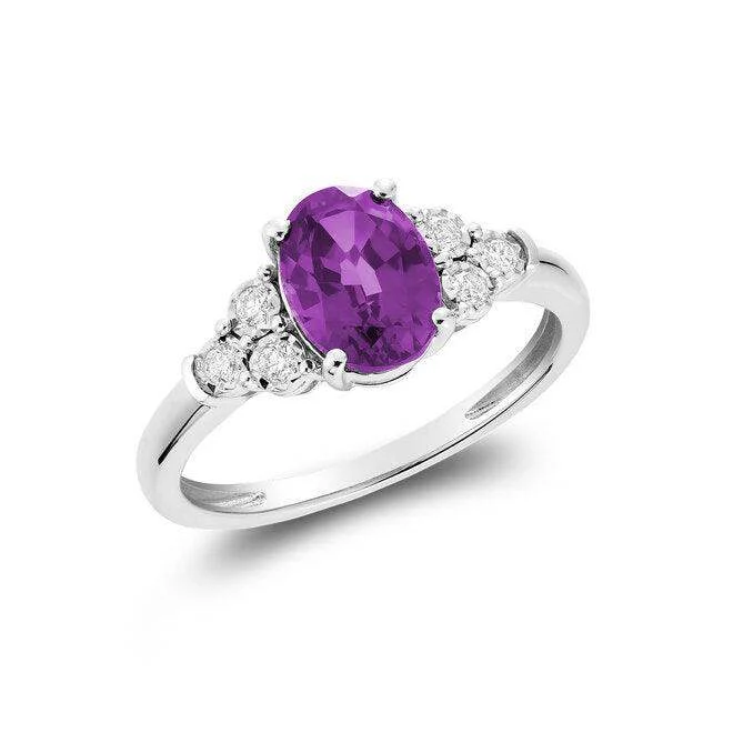 adjustable peak ring-10K White Gold and Diamonds Amethyst Cocktail Ring