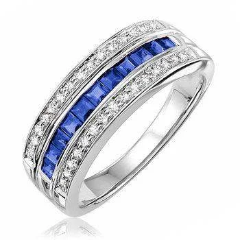 adjustable talon ring-10k White Gold with Diamonds and Sapphires