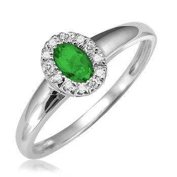 polished bronze band ring-10K white gold with Diamonds & Emerald