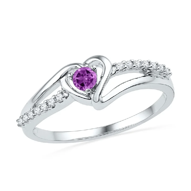 bold opal ridge ring-10kt White Gold Womens Lab-Created Amethyst Heart Ring 1/5 Cttw