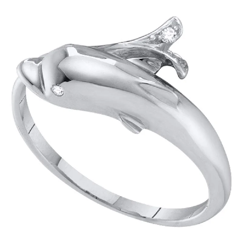 modern stacked kyanite ring-10kt White Gold Womens Round Diamond Dolphin Fish Animal Wrap Ring .03 Cttw