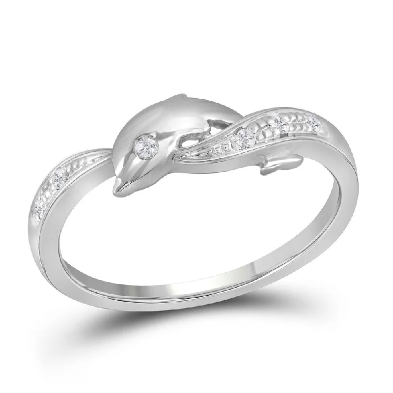 timeless radiant-cut diamond ring-10kt White Gold Womens Round Diamond Dolphin Ring 1/20 Cttw