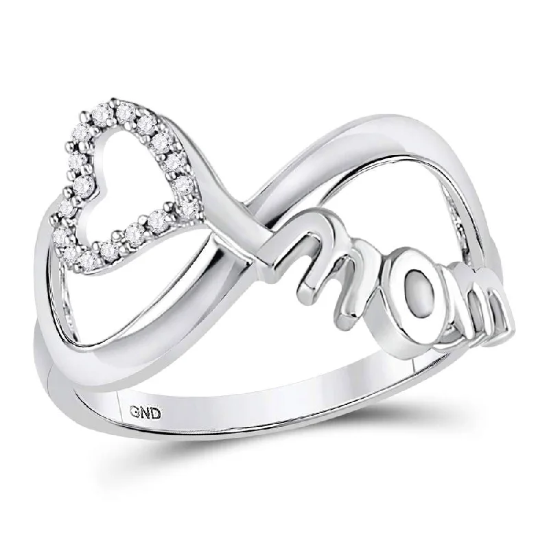 gothic-inspired owl ring-10kt White Gold Womens Round Diamond Mom Infinity Heart Ring 1/20 Cttw