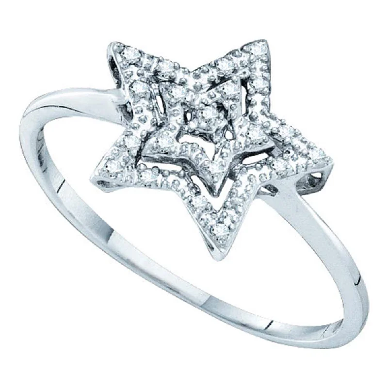 modern fused-band ring-10kt White Gold Womens Round Diamond Star Ring 1/20 Cttw