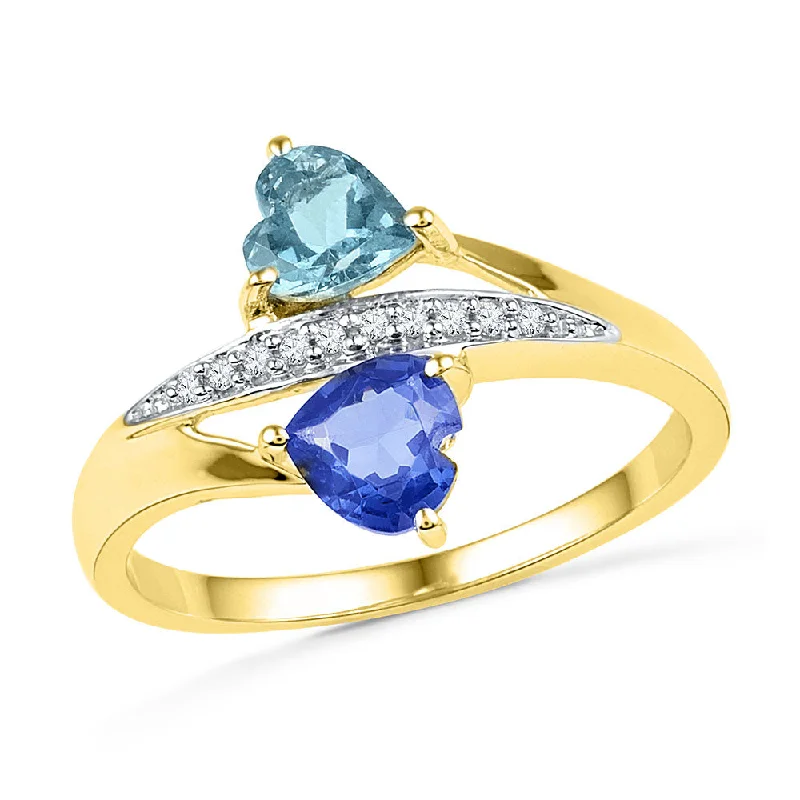 minimalist arrowhead ring-10kt Yellow Gold Womens Heart Lab-Created Blue Sapphire Aquamarine Heart Ring 1 Cttw