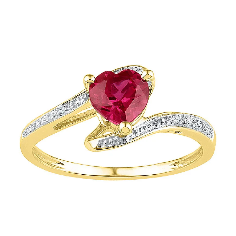 nature-themed peak ring-10kt Yellow Gold Womens Heart Lab-Created Ruby Solitaire Diamond-accent Ring 1 Cttw - Size 10