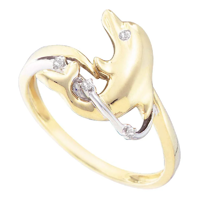 modern sleek crest ring-10kt Yellow Gold Womens Round Diamond Dolphin Animal Ring .03 Cttw