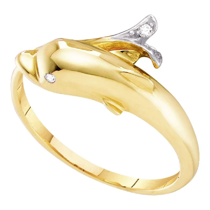 minimalist heptagon ring-10kt Yellow Gold Womens Round Diamond Dolphin Fish Animal Wrap Ring .03 Cttw