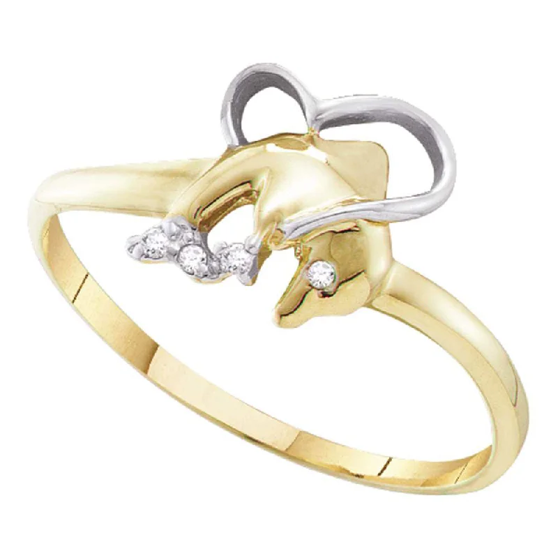 dainty thorn design ring-10kt Yellow Gold Womens Round Diamond Dolphin Ring .02 Cttw