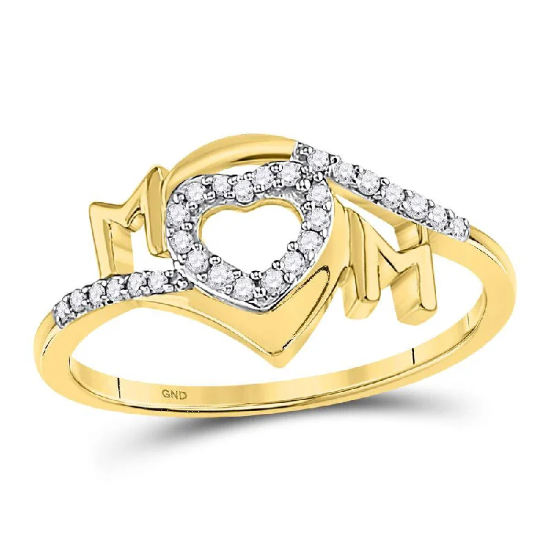 engraved trust ring-10kt Yellow Gold Womens Round Diamond Heart Mom Mother Ring 1/8 Cttw