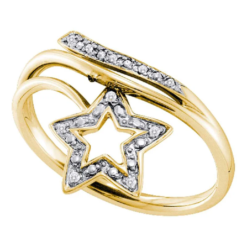 adjustable peak ring-10kt Yellow Gold Womens Round Diamond Star Bypass Band Ring .03 Cttw