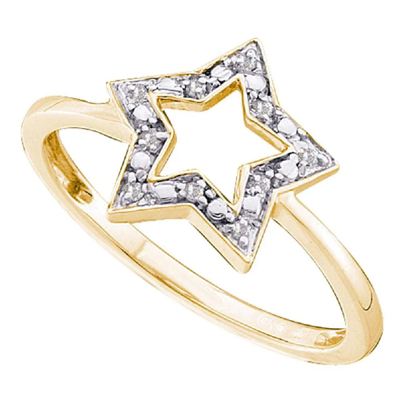 modern stacked garnet ring-10kt Yellow Gold Womens Round Diamond Star Outline Cluster Ring .03 Cttw