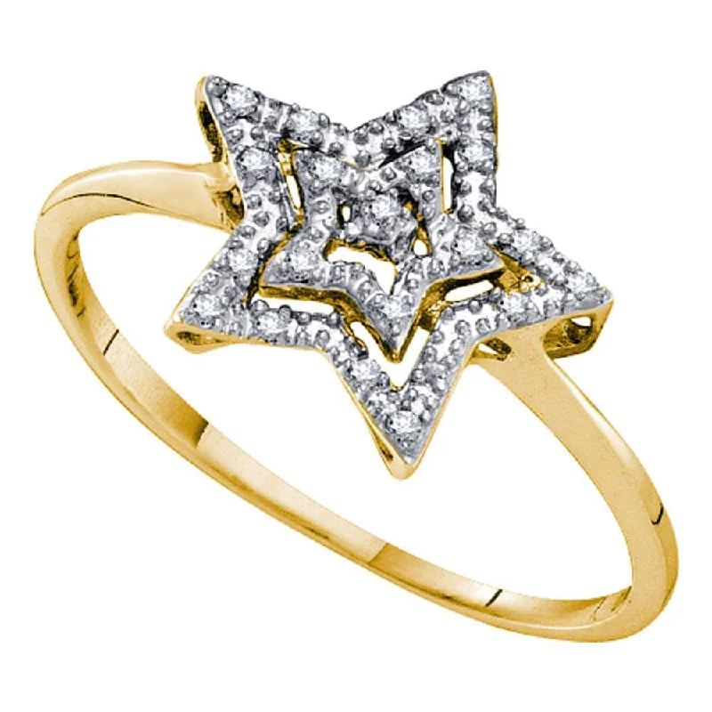 polished silver stack ring-10kt Yellow Gold Womens Round Diamond Star Ring 1/20 Cttw