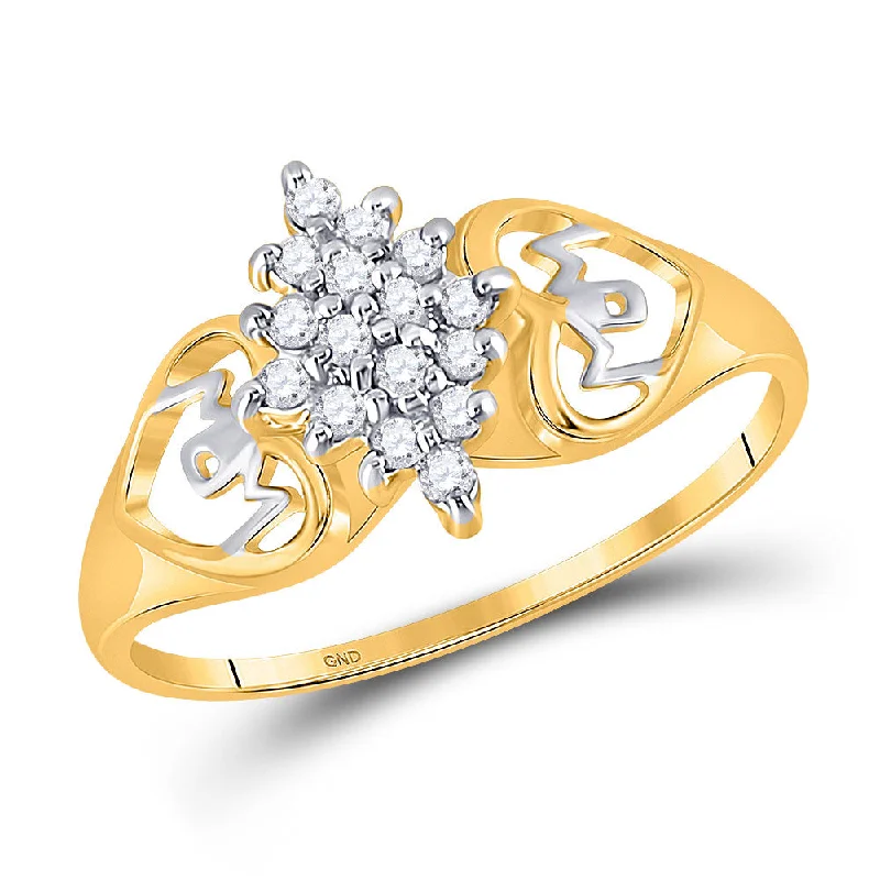 minimalist ridge ring-10kt Yellow Gold Womens Round Prong-set Diamond Cluster Heart Mom Ring 1/6 Cttw