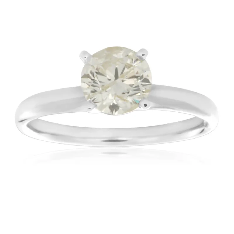 minimalist crest ring-14ct White Gold Solitaire Ring With 1 Carat Brilliant Cut 4 Claw Set Diamond