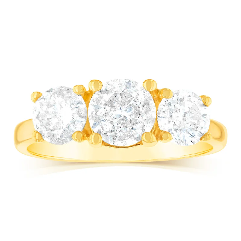 sleek titanium eternity ring-14ct Yellow Gold 2 Carat Diamond Trilogy Ring with 3 Round Brilliant Cut Diamonds