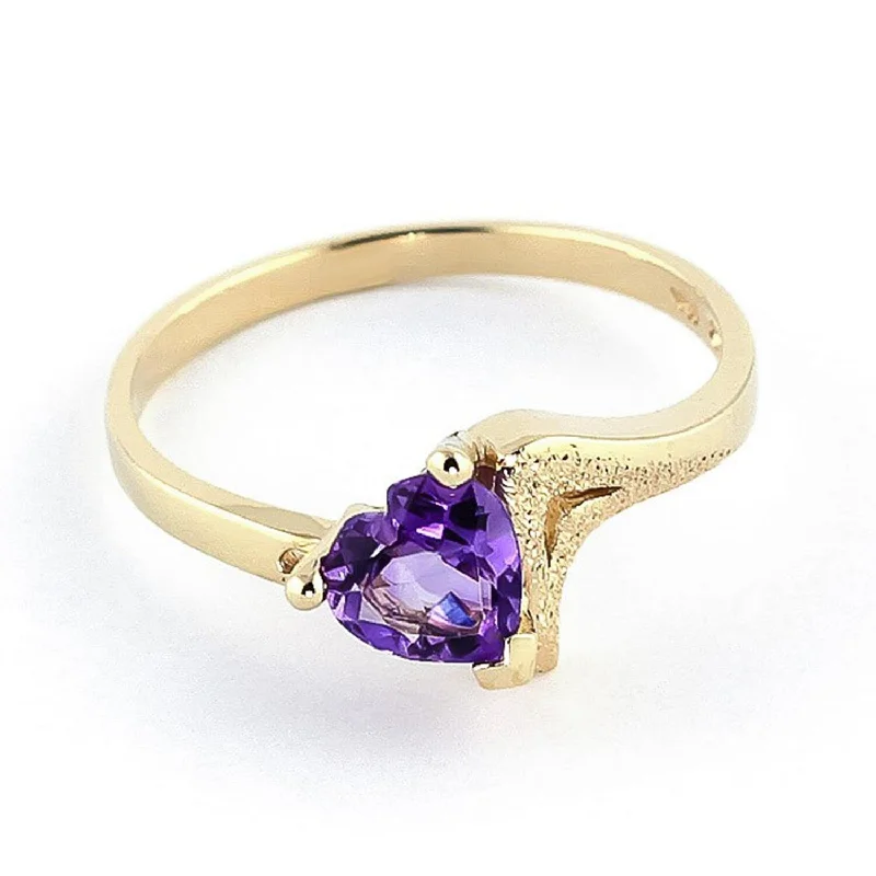 vintage-style kunzite ring-14k Solid Gold Heart Shape Ring Natural Purple Amethyst 0.75 Carat