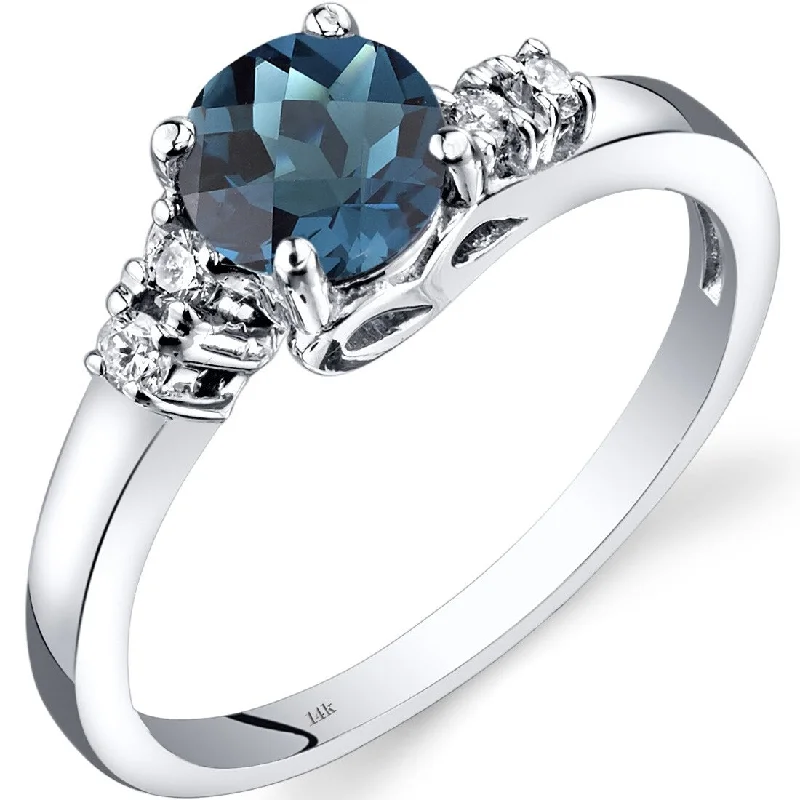 striking tanzanite stack ring-14k White Gold 1ct London Blue Topaz and Diamond Ring