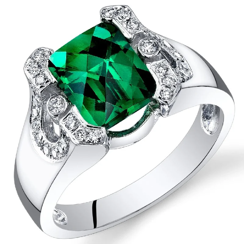 polished rose eternity ring-14k White Gold 2.3ct Created Emerald and Diamond Ring