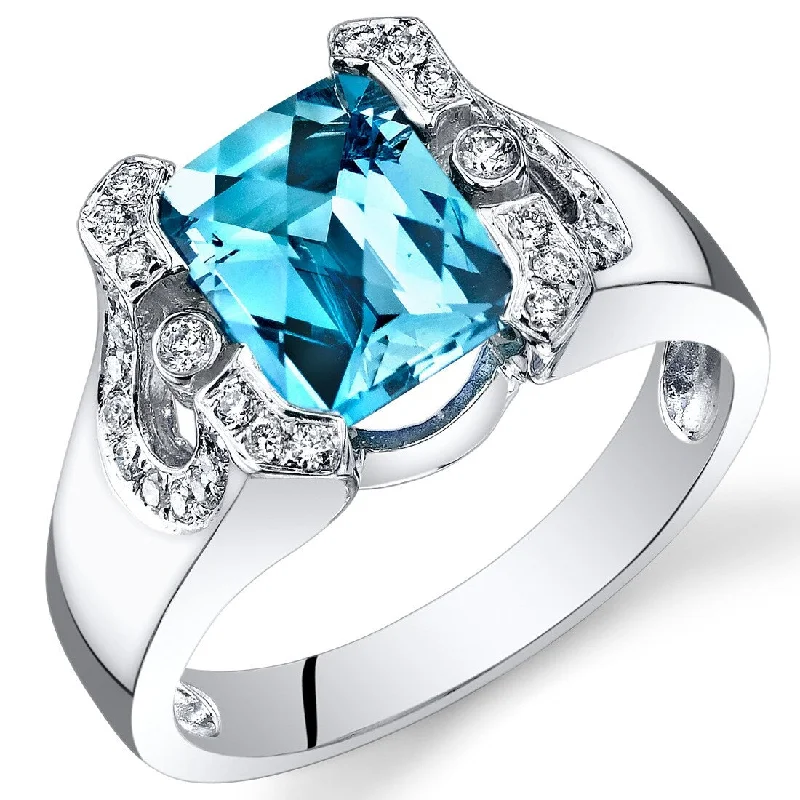 polished silver stack ring-14k White Gold 2.75ct Swiss Blue Topaz and Diamond Ring