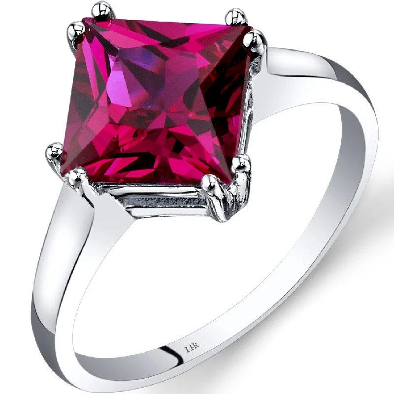 raw spinel cluster ring-14k White Gold 3.25ct Created Ruby Solitaire Ring