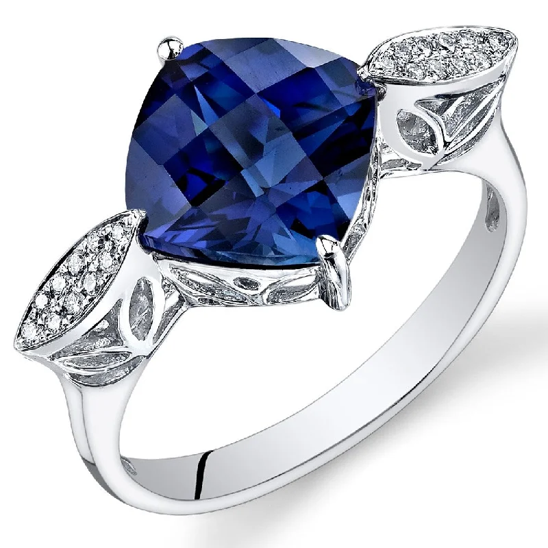 engraved bond band ring-14k White Gold 4.15ct Created Blue Sapphire and Diamond Ring