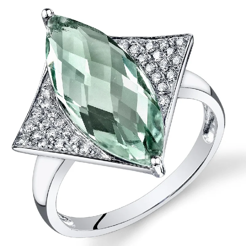 gothic-inspired talon ring-14k White Gold 4.2ct Green Amethyst and Diamond Ring