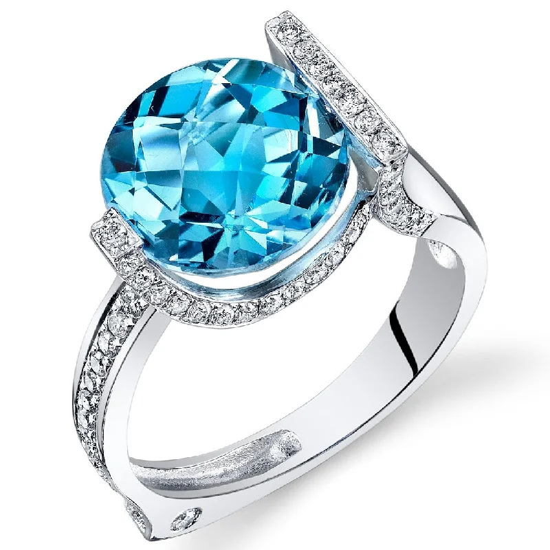 adjustable talon ring-14k White Gold 6.35ct Swiss Blue Topaz and Diamond Ring