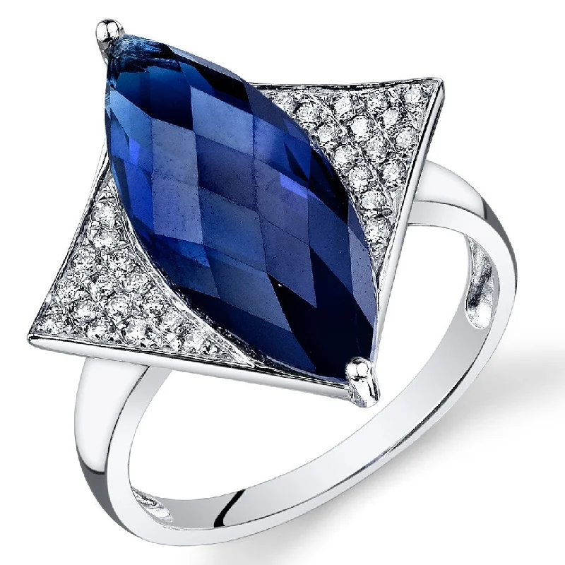 modern stacked kyanite ring-14k White Gold 7ct Created Blue Sapphire and Diamond Ring