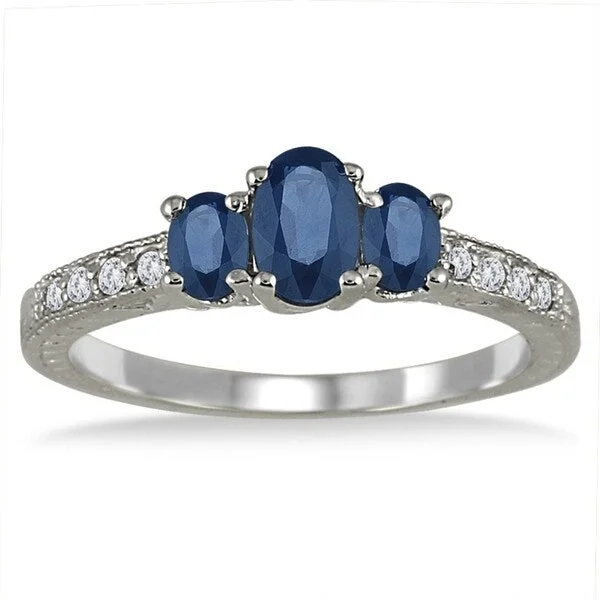 antiqued rose stack ring-14k White Gold Diamond and Sapphire Ring