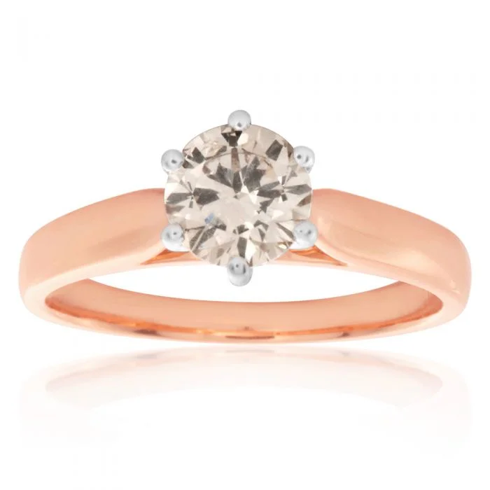 modern stacked garnet ring-18ct Rose Gold 1.00 Carat Australian Diamond Solitaire