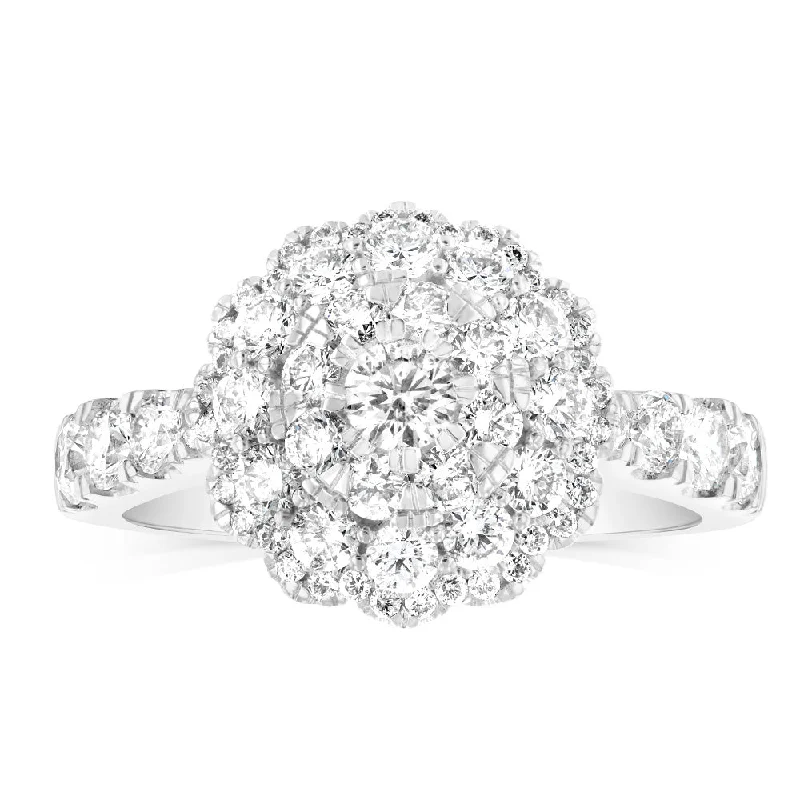 bohemian peak ring-18ct White Gold 1.4 Carat Brilliant Cut Diamond Halo Solitaire Ring