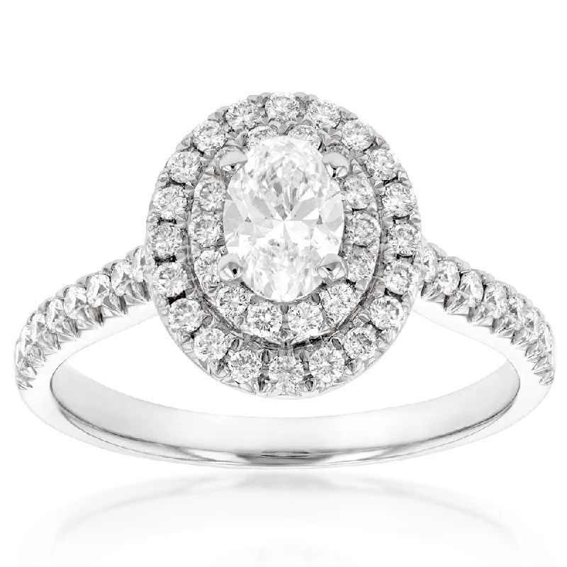 art deco spinel ring-18ct White Gold 1 Carat Diamond Solitaire Ring with 0.45 Carat Oval Centre