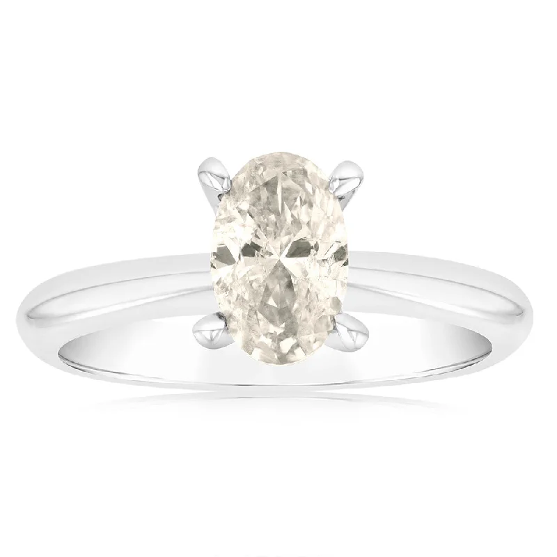 nature-themed ridge ring-18ct White Gold Diamond Ring With 1 Carat Oval Diamond