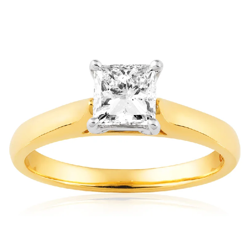 boho-inspired spinel ring-18ct Yellow Gold & White Gold Solitaire Ring With 1 Carat Princess Diamond