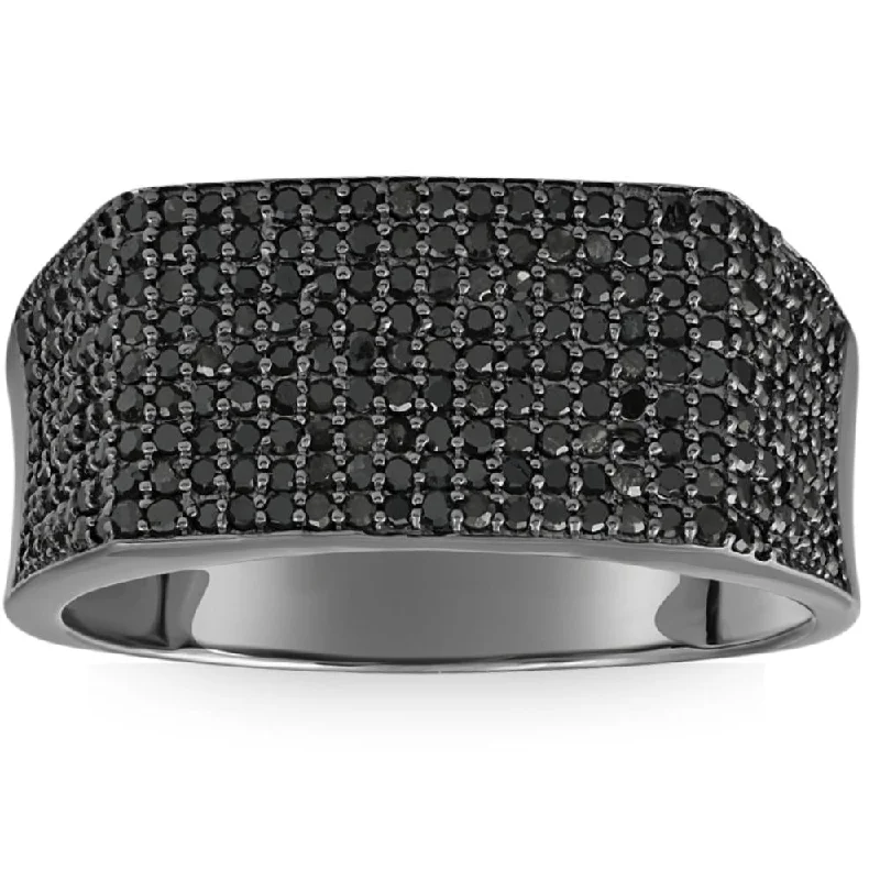 raw kunzite statement ring-1Ct Black Diamond Men's Black Gold Pave Wedding Ring