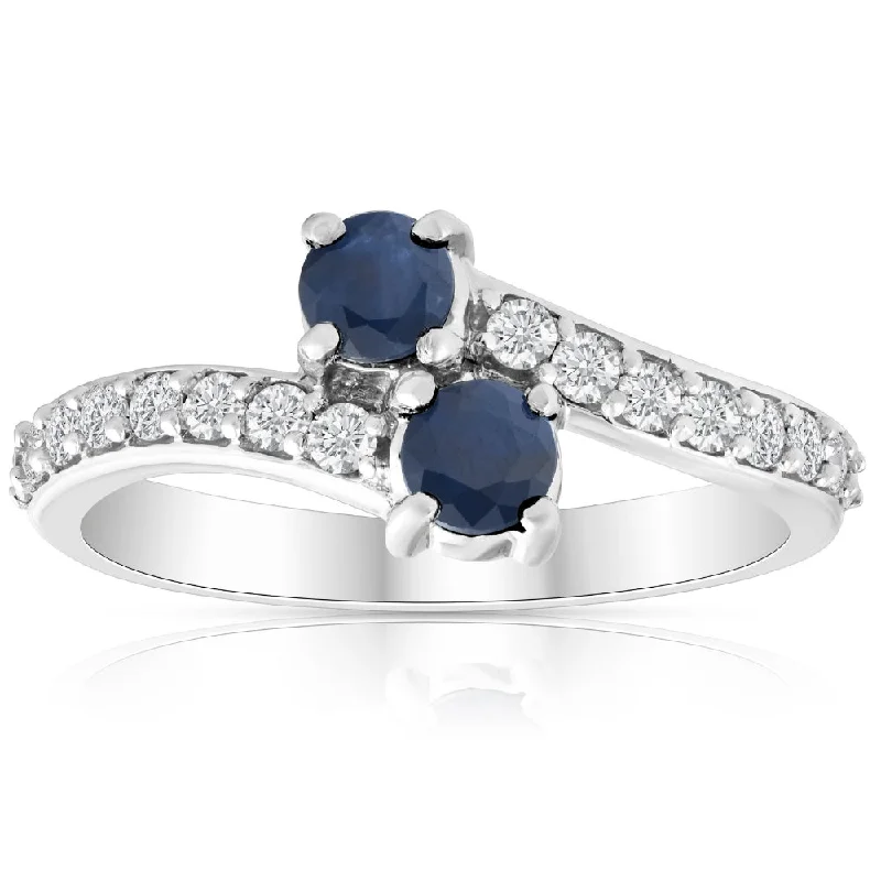 vintage-style alexandrite ring-1Ct Blue Sapphire & Diamond Two Stone Forever us Ring 10k White Gold