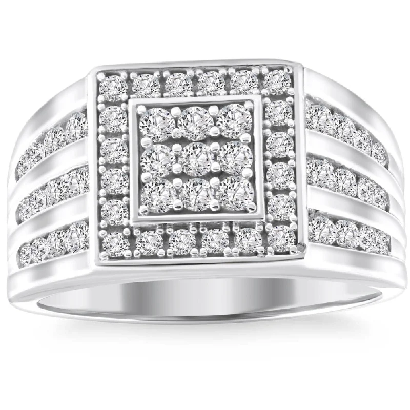 artisan-crafted gold ring-1Ct TW Diamond Men's Anniversary Wedding Ring High Polished Band 10k White Gold