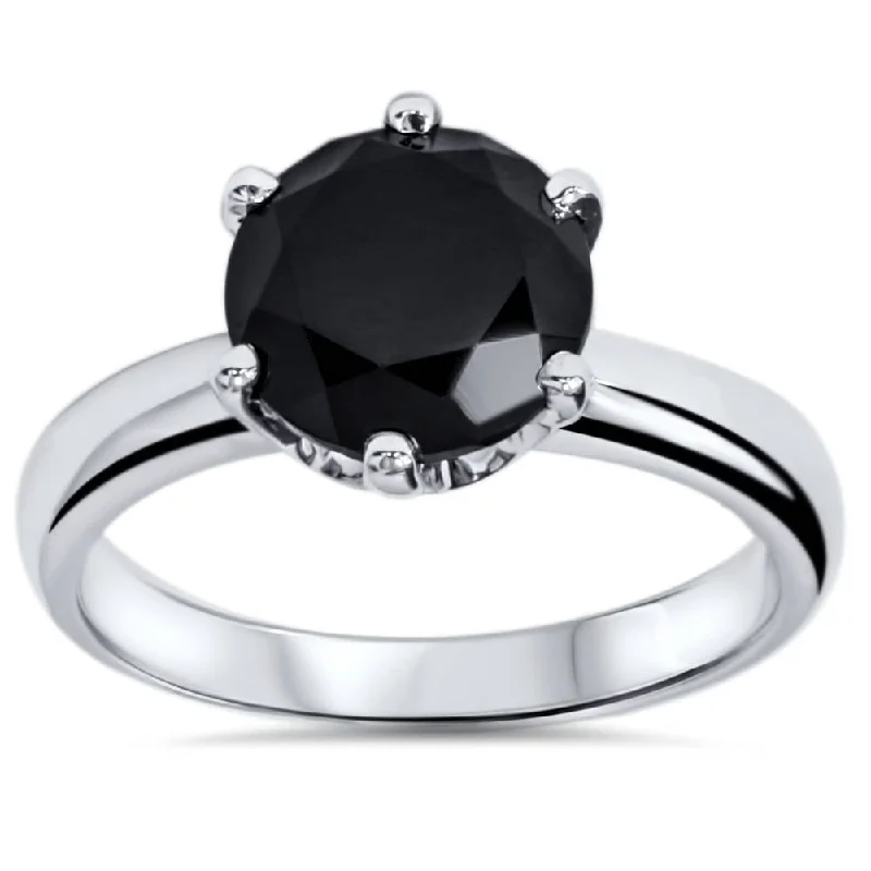 gothic-inspired hawk ring-2 ct Treated Black Diamond Solitaire Engagement Ring 14K White Gold