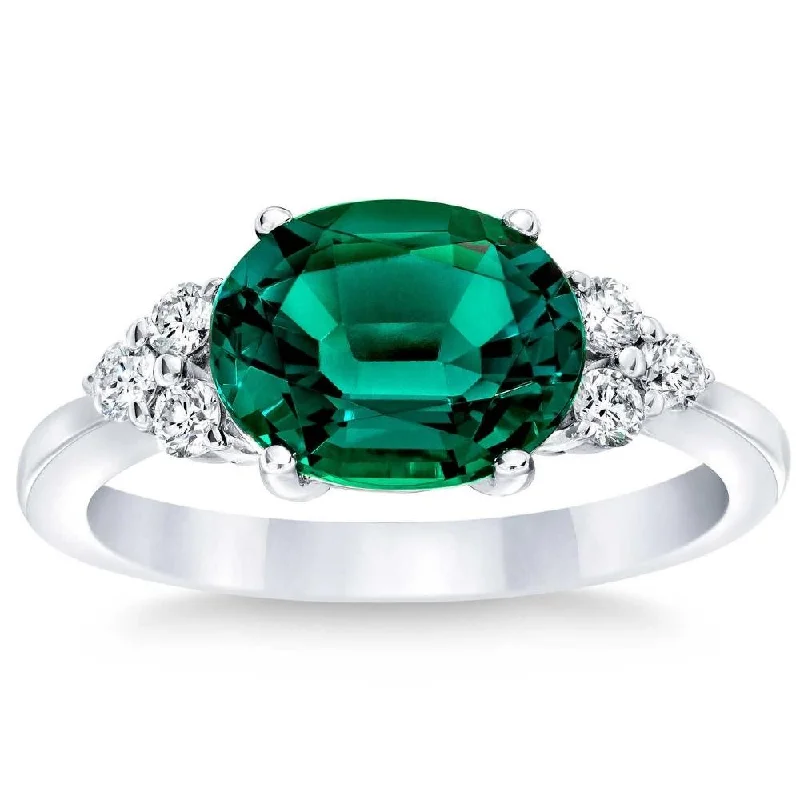 antiqued gold band ring-3 1/4Ct Oval Emerald & Lab Grown Diamond Ring in 10k White or Yellow Gold