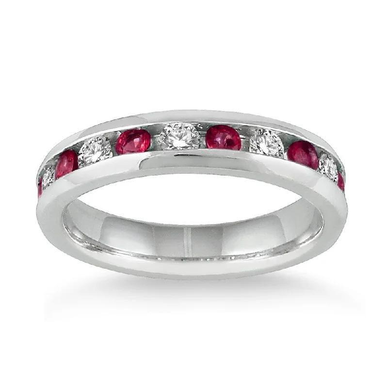 floral-inspired alexandrite ring-3/4 Carat Ruby and Diamond Band in 14k White Gold