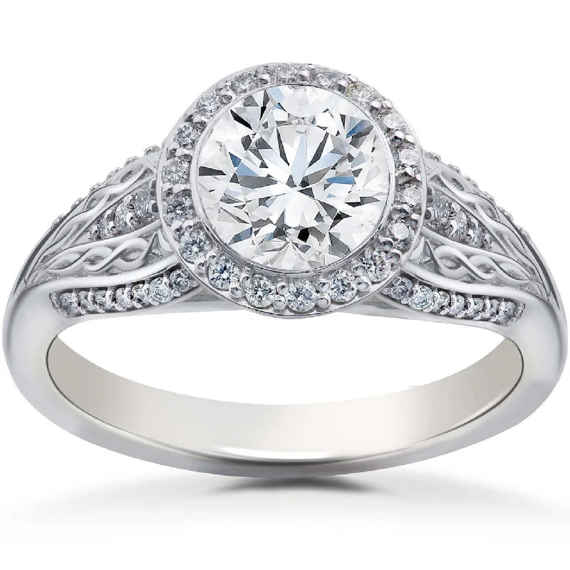 adjustable crest ring-3/4 ct Lab Created Diamond Vintage Halo Zoe Engagement Ring White Gold 14k