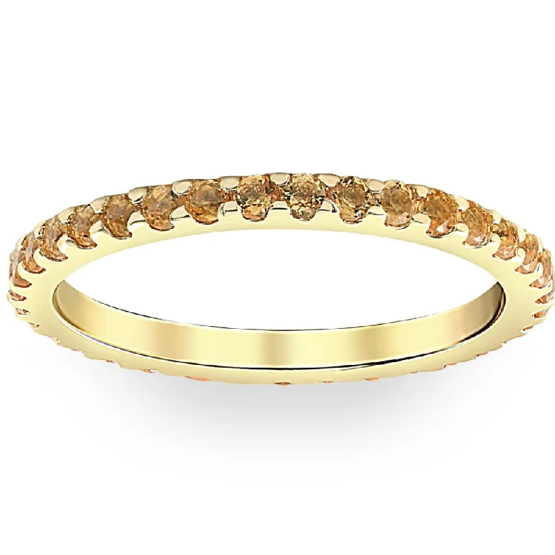 bold topaz ridge ring-3/4Ct Genuine Citrine Eternity Ring Stackable Band 10k Yellow Gold