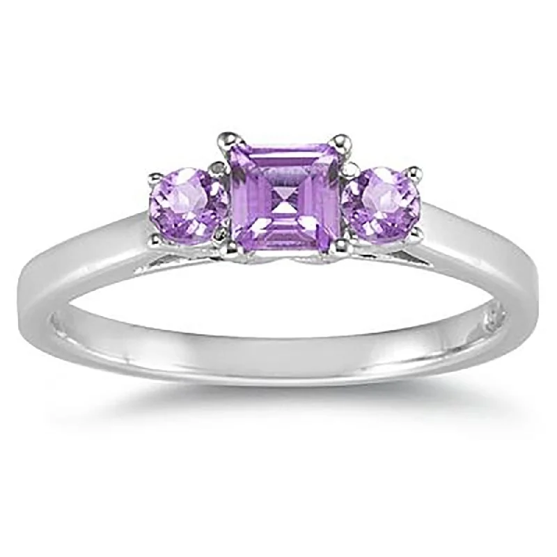 minimalist octagon ring-3 Stone Amethyst Ring 14K White Gold