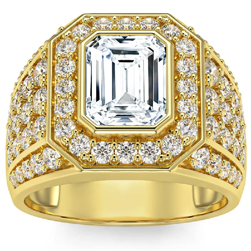 bold hexagon sapphire ring-3Ct Emerald Cut Diamond Men's Ring in White, Yellow or Rose Gold Lab Grown