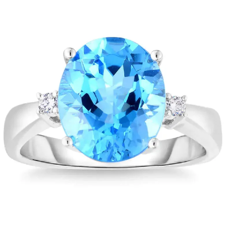 vintage-style kunzite ring-4.68Ct Sky Blue Topaz & Diamond Ring in 14k White Gold