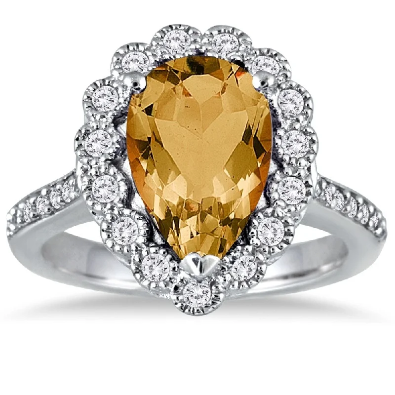 adjustable talon ring-5 Carat Pear Shape Citrine and Diamond Ring in 14K White Gold